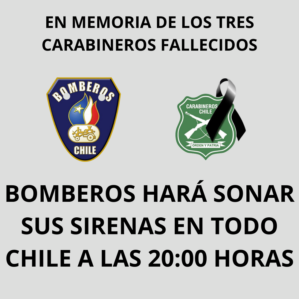 Bomberos se adhiere al duelo nacional de Carabineros de Chile