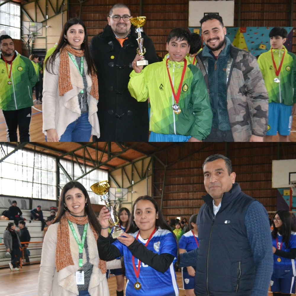 Colegio María Reina de Purulón y Liceo República del Brasil campeones comunales en Futsal