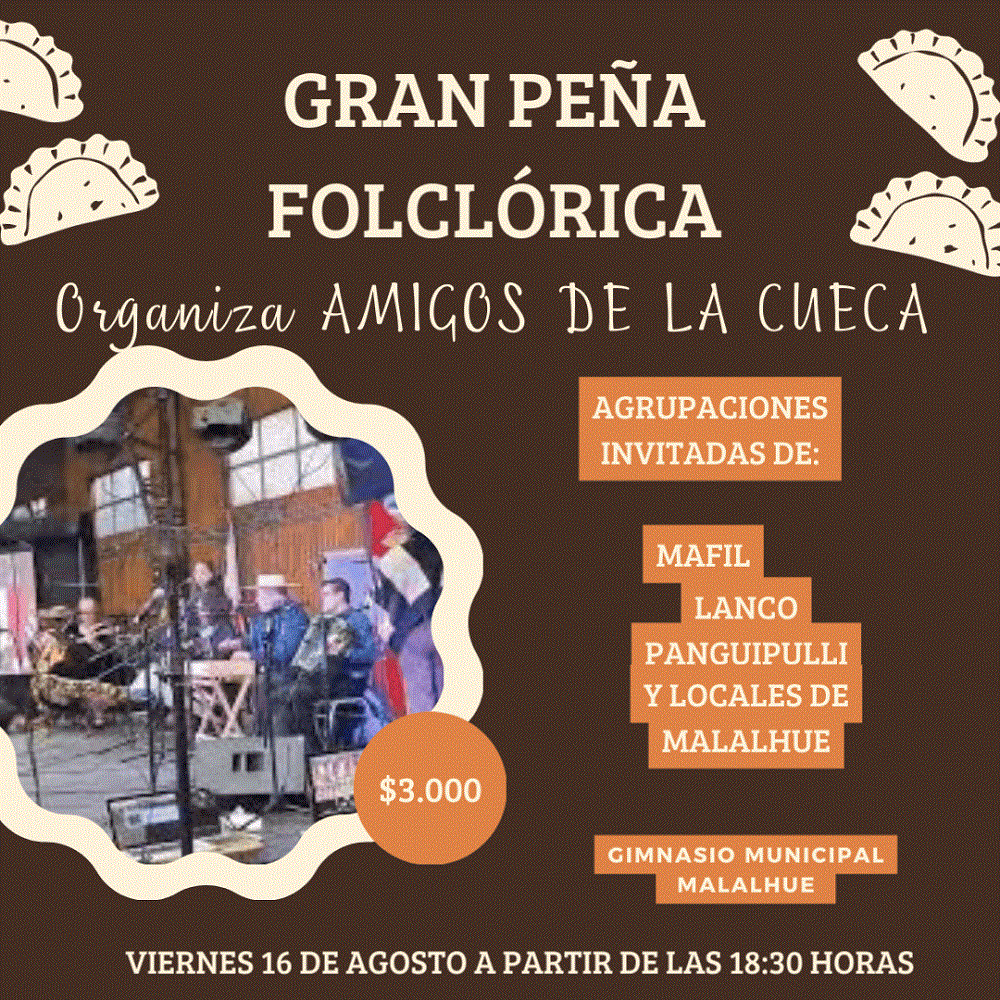 Gran Peña Folclórica este viernes en Malalhue, invitan «Amigos de la Cueca»