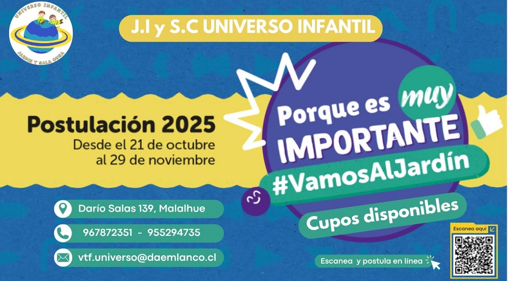 Jardín y Sala Cuna «Universo Infantil» de Malalhue invita a sumarse a su comunidad educativa para 2025