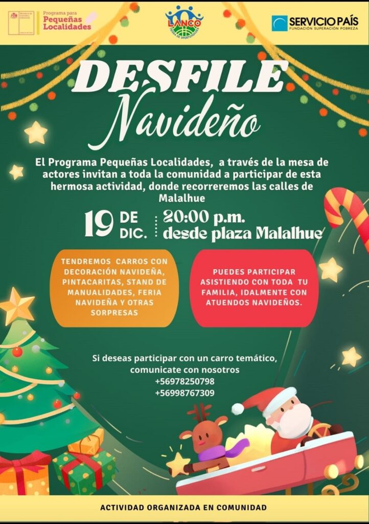 Se programa el Primer Desfile Navideño en Malalhue, con invitación a toda la ciudadanía